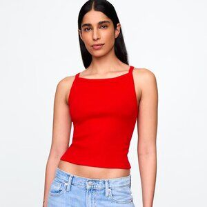 GAP Tomato Red Modern Apron-Neck Crop Tank Top Size Small NEW